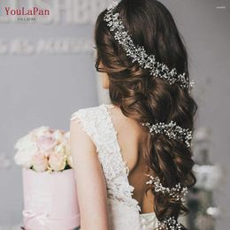 Headpieces YouLaPan Crystal Pearl Bridal Hair Vine Handmade Silver Color Long Headband Woman Headdress Wedding Accessories HP120