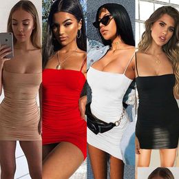 Basic Casual Dresses Women Summer Sexy Suspender Pleated Hip Wrap Nightclub Dress Drop Delivery Apparel Womens Clothing Dhtyr