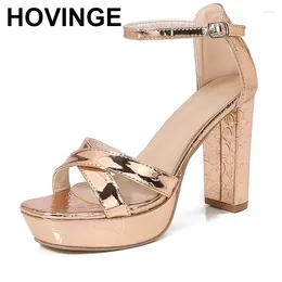 Sandals Est Gold And Sliver Patent Leather Platform Women Peep Toe Strappy Chunky Heel Gladiator Ladies Dress Shoes