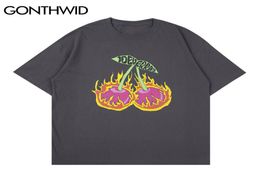 GONTHWID Streetwear Tees Shirt Hip Hop Fire Flame Fruit Cherry Print Cotton Tshirts Streetwear Harajuku Casual Short Sleeve Tops C3997803