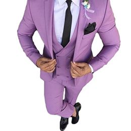 Customize Groomsmen Notch Lapel Groom Tuxedos Purple Men Suits Wedding Prom Best Man Blazer Jacket Pants Vest Tie A126 235W