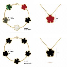 INS Selling 15mm Natural Stone Five Leaf Flower Set Bracelet Necklace Jewelry For Women Daily Wear 240511