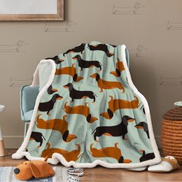 Dachshund Sherpa Fleece Throw Blankets for Couch, Thick Warm Fuzzy Plush Reversible Blanket for All Seasons 50x60 Inch