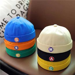 Caps Hats Solid Colour Letter Docker Cap for Baby Vintage Embroidered Brimless Hat Skullcap Summer Hip Hop Kids Dome Beanie Hats Y240517