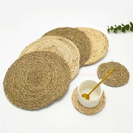 Mats Pads Table Placemat Natural Handmade Water Hyacinth Woven Placemat Round Braided Mat Heat Resistant Hot Insulation Anti-Skidding Pad J240514