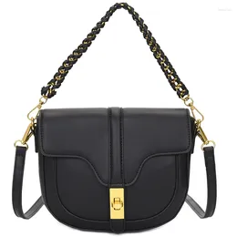 Shoulder Bags Luxury Leather Saddle Casual Ladies Daily Chain Handbag Messenger Bag Black All-Match Temperament Women's