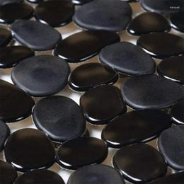 Bath Mats 70x36cm Black Bathroom Shower Mat With Suction Slip-Resistant Rectangular PVC Pebbles Stone