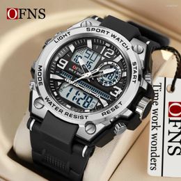 Wristwatches OFNS Electron Quartz Watch Dual Display Men Sports Watches G Style LED Digital Military 50M Waterproof Relogio Masculino
