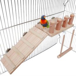 Other Bird Supplies 3pcs/set Wooden Toy Climbing Ladder Springboard Swing Three-piece For Birds Hamster Chinchilla Cage Accessories