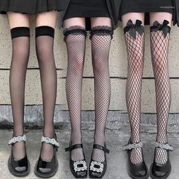 Women Socks Black White Sexy Overknee Long Sweet Girls Lolita Bowknot Thigh High Fishnet Stockings Gothic Punk Lace Mesh Legging