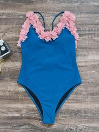 Women's Swimwear Folwer One Piece Swimsuit Women Backless Ladies Solid Slimming Beachwear 2024 Summer Holiday Trendy Female Clothes