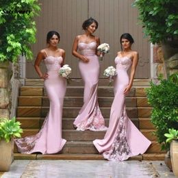 2023 Sexy Bridesmaid Dresses Spaghetti Strap Vestido De Festa De Casamento Sheer Lace Applique Blush Peach Long Bridesmaid Dresses 251C
