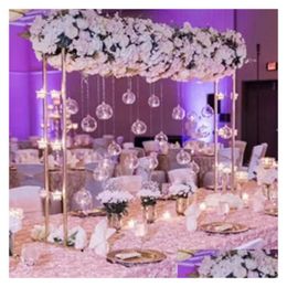 Party Decoration With Hangging Holder Gold-Painted Iron Square Sn Wedding Arch Backdrop Geometric Shelf 1M Road Lead Flower Stand Birt Dhgft