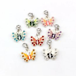 42pcs Assorted Enamel Rhinestone Butterfly Charms with Lobster Clasp Multicolor Pendant Set for DIY Jewelry Necklaces Bracelets ZZ