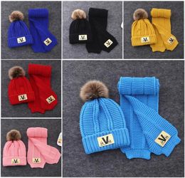 BeanieSkull Caps 2Pcs Scarf Hat Set Knitted Kids Toddler Winter Warm Beanie With Pompom For Boys Girls 26 Years6871830