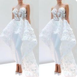 Fashion A Line Wedding Dress Jumpsuits 3D Flower Appliques Bride Dresses Modern Zipper Back Bridal Gowns robes de mariee 2203