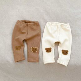 Trousers 2023 Winter New Baby with Velvet Thick Legs Cute Bear Pp Pants Wool Warm d240520