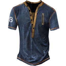 Summer Men's Outdoor Tactical Zipper Contrastive Color Henry T-shirt M517 36