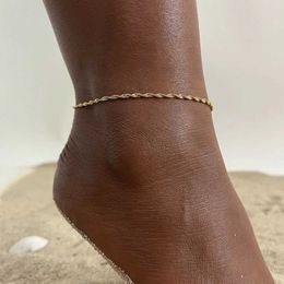 Anklets Womens waterproof stainless steel unique wave chain necklace jewelry gift for girls daily beach holiday minimalist ankle d240517