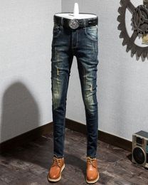 2021 latest retro men039s perforated jeans Korean Slim small straight elastic make old fashion brand youth Leggings3847979