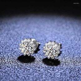 Stud Earrings Silver Total 1 Carat Excellent Cut Diamond Test Passed D Colour Snowflake Moissanite 925 Jewellery Female Gift