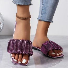 Slippers Summer Style Fashionable Comfortable And Casual One-line Square Toe Solid Colour Wear-resistant Large Size Women's