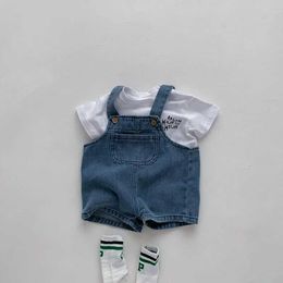 Clothing Sets 2023 Summer Baby Clothing Set Toddler Girls Clothes Suit Infant Tee and Denim Overall Boys Outfit Y240515
