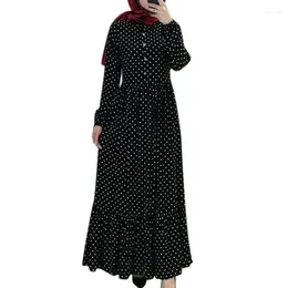 Ethnic Clothing Polka Dot Print Ramadan Abaya Muslim Women Button Maxi Dresses Dubai Turkey Arab Robe Jalabiya Caftan Islamic Vestidos