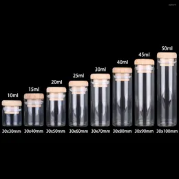 Storage Bottles 12pcs 10ml 15ml 20ml 25ml 30ml 40ml 45ml 50ml Glass Vials With Solid Wood Caps Spice Jars Vessels For DIY Crafts