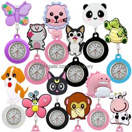 Pocket Watches Unisex Nurse Doctor Hospital Medical Cartoon Cute Animals Retractable Clip Fob Hang Brooch Badge Reel Clock Gifts Drop Otkwi