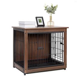 Dog Apparel Vintage Pet Crate Cage With Table Top Wooden Barrier Gate Floor Tray For Indoor