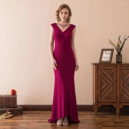 Party Dresses Noble V Neckline Prom Sleeveless Gown Length Club Sheath Cocktail Sweep Train Formal Backless Lady Evening Dress