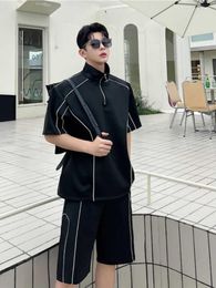 Men's Tracksuits Summer Fancy Handsome Casual Sports Suit Korean-Style Loose Half Zipper T-shirt Niche Shorts Two-Piece Set
