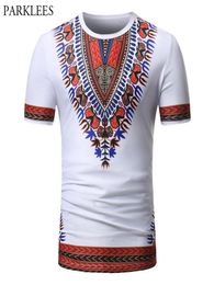 Men039s T Shirts White Slim Fit Short Sleeve T Shirt Men Fashion African Dashiki Print Tshirt Casual3028634