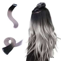 Hair Extension Kits Extensions Ombre Ash Blonde Natural Tape In Humanhair Skin Weft Adhesive Invisible Real Straight For Black Drop Dhpmt