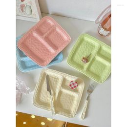 Plates Korean Style Buffet Plate Creative Sweet Solid Color Rectangle Three-Grids Restaurant Kitchen Tableware Vegetable Rice