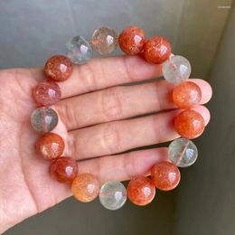 Strand Natural Orange Sunstone Strawberry Quartz Beryl Bracelet Jewelry Heliolite 12.7mm Arusha Clear Round Beads Women Bangle
