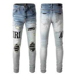 Man Jeans Designer Jean Purple Brand Skinny Slim Fit Luxury Hole Ripped Biker Pants Pant Stack Mens Womens Trend Trousers 8D7S