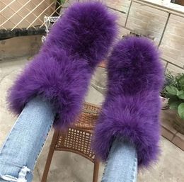 Boots Fashion Winter Ostrich Feather Snow Bird Fur Shoes Flat Sole Low Top Plush Inside Warm Ankle Booties
