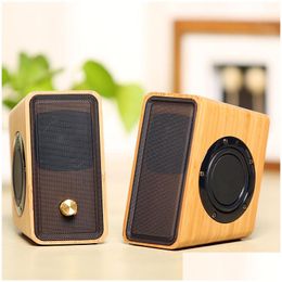 Computer Speakers Natural Bamboo Hi-Fi Mtimedia Bass Stereo Speaker Fl Subwoofer 2.0 Desktop Wooden Wood For Pc/Laptop/Cell Drop Del Dhcc3