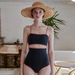 Women's Swimwear One Piece Women Cut Out Straps Swimsuit Padded Bathing Suit Sexy Dark Blue Monokini Summer Beachwear Korean