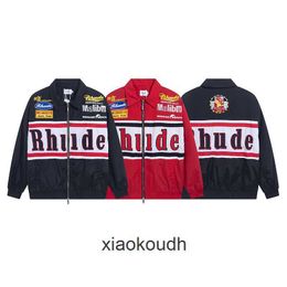 Rhude High end designer jackets for Fashion Angeles Embroidery Letter Banner Zipper Jacket Mens and Womens With 1:1 original labels