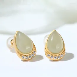 Stud Earrings Elegant Lady Women's Water Drop Shape Green Stone Charm Jewelry For Grandmother Mother's Gift