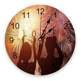 Wall Clocks Fireworks Couple Silhouette Modern Clock For Home Office Decoration Living Room Bathroom Decor Needle Hanging Watch