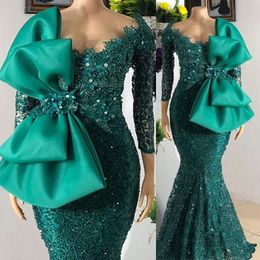 Long Bow Hunter Green Beaded African Prom Dresses Arabic Party vestidos formales 2022 robe de soiree de mariage Mermaid Evening gowns B 205s