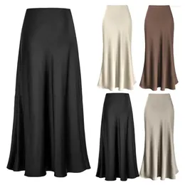 Skirts Fishtail Maxi Skirt Elegant Faux Silk Satin For Women High Waist A-line Office Lady Solid Colour Glossy Finish