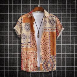 Men's Casual Shirts Hawaiian Short Sleeve 3D Printed Shirt Beach Blouse Orange Retro Tie Pattern Aloha Summer Men Tops