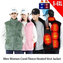 Hunting Jackets Fleece Heating Vest Jacket Women Men Soft Coral Velvet Intelligent Electric Heated Waistcoat Outdoor Sports Thermal Clothes