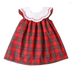 Girl Dresses 2024 Summer Baby Gilrs Plaid Dress Kids Cute Doll Collar Flying Sleeve Loose Birthday Party Y269