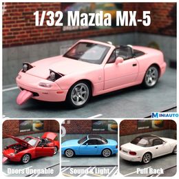 132 MX-5 Miniature Diecast MX5 RoadSter Toy Car Model Sound Light Doors Openable Collection Gift for Children Boy Kid 240516